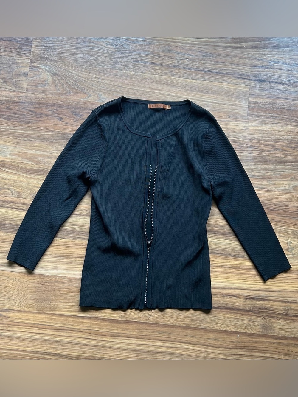 Belldini Black Ribbed Bling Zip-Front Cardigan